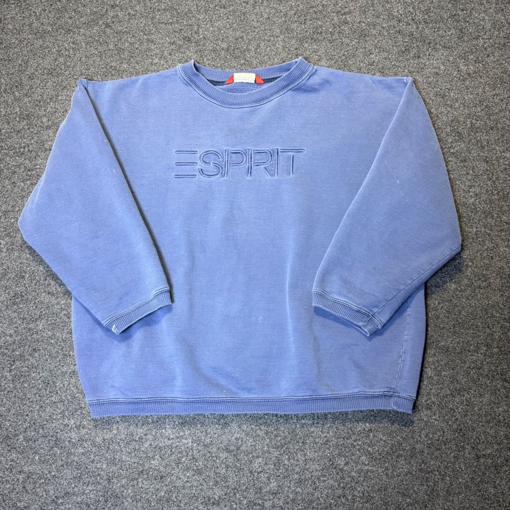 Vintage 90s Esprit Sweatshirt Mens XL Blue Embroidered Logo Distressed Crewneck